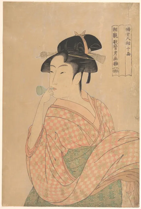 Tranh Utamaro: thiếu nữ thổi đồ chơi thủy tinh, loạt Mười tướng phụ nữ